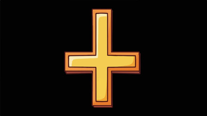 Fototapeta premium A golden, inverted cross with thick, dark outlines against a black background