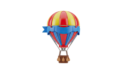 3D Render of a Red and Yellow Hot Air Balloon with Blue Ribbon