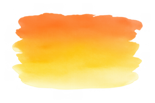 Watercolor brush stroke creating abstract wash, orange yellow gradient paint texture with transparent background - Powered by Adobe
