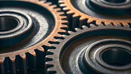 Mechanical Gears Interlocked And Coated With Thin Oil Film, Showcasing Precision Engineering, Industrial Mechanics, And The Smooth Functionality Of Machine Components In Manufacturing Technology
