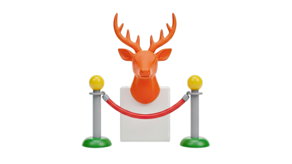Orange Deer Head Display with Stanchions and Rope