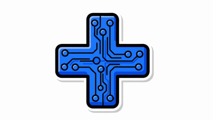 Fototapeta premium A blue cross shape resembling a circuit board with nodes and lines