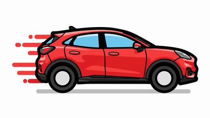 Fototapeta premium A red, modern SUV with tinted windows is depicted in motion, leaving a trail of red streaks behind it