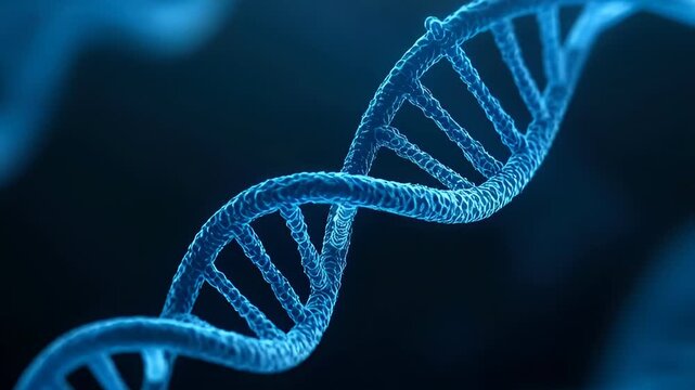 Close-up of a DNA double helix structure showcasing intricate details in blue hues, ideal for scientific exploration and education.