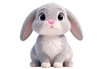 Cute 3D Gray Bunny with Pink Nose
