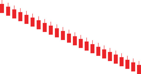 Red bearish candlestick chart showing continuous downward market trend and falling price movement, financial trading illustration for stock, forex and crypto