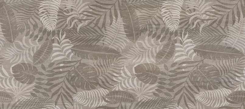 black fabric texture floral tropical palm leave texture mural decorative.
