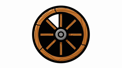 Obraz premium A rustic wooden wheel with spokes and a central hub, isolated on white