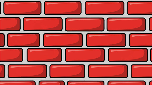 A seamless pattern of shiny red bricks laid in a staggered pattern against a gray background