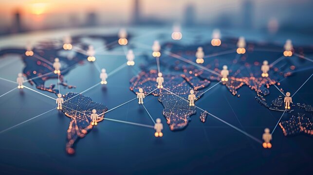 Diverse team leveraging global digital networks for innovative success in international business