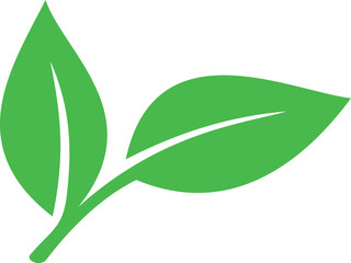 Simple green leaves vector icon for eco-friendly and natural product branding, clean botanical symbol for sustainability concepts