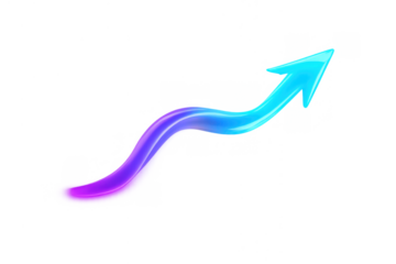 Wavy 3d arrow moving upward, indicating growth, progress, business success, and financial direction on a transparent background