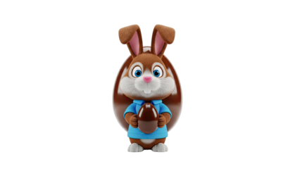 3D Render of a Cute Chocolate Easter Bunny Holding an Egg