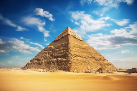 Khufu pyramid against a blue sky with clouds, representing ancient history and monumental architecture