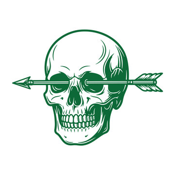 Green skull with arrow through head isolated on transparent background