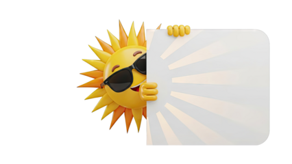 Happy Cartoon Sun Wearing Sunglasses Holding Blank Sign