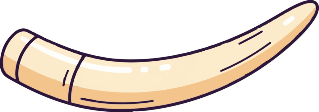 A cartoon, curved, ivory-colored tooth or tusk with dark purple outline