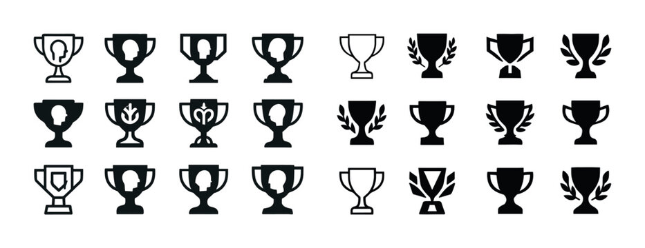 Variety of trophy silhouettes in black and white icon collection