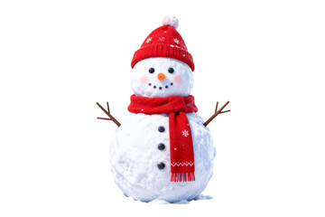 Fototapeta premium Cheerful Snowman in Red Hat and Scarf