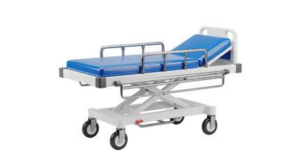 Adjustable Hospital Stretcher with Blue Mattress and Wheels