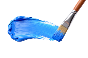 Blue Paint Stroke with Brush on White Background