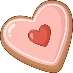 Cute Heart Shaped Valentine's Day Cookie with Pink Icing and Red Heart Illustration
