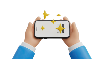 Hands Holding Smartphone with Sparkle Graphics