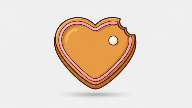 Heart shaped cookie with bite mark sweet baked dessert with pink icing isolated on white background for food and celebration concepts