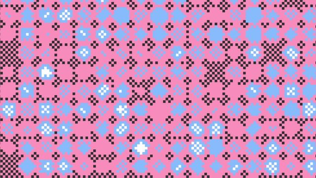4k Abstract pixel retro 8 bit rainbow video game glitch noise texture, neon square tiles animated retro video game pixelated background, seamless looped vj pattern psychedelic 80s, 90s, 2000s texture