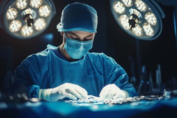 selective focus experienced surgeon performing delicate procedure in operating room