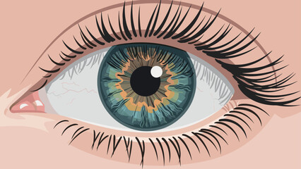 Realistic blue eye with detailed eyelashes and iris close-up in high definition