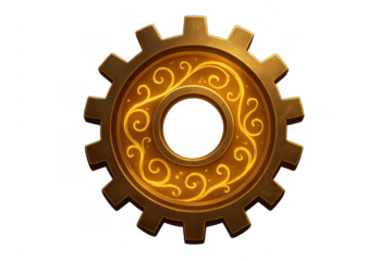 Steampunk gear icon glowing with magic filigree