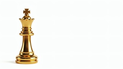 Golden Queen Reigns Chess Piece Elegance on White Background.