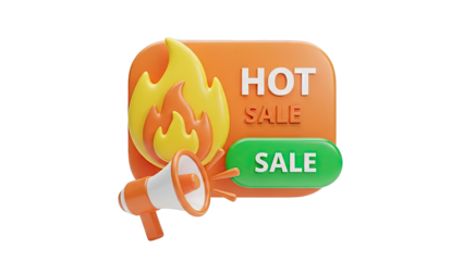 Hot Sale Announcement with Megaphone and Flames