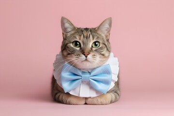 Minimal Cat with Bowtie on Light Pink