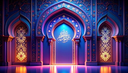 Ornate Mosque Entrance with Arabic Calligraphy.