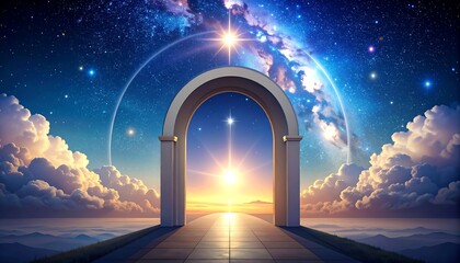 Mystical Archway to Heavenly Realm with Stars.
