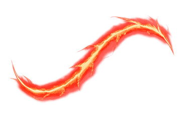 Fiery red energy wave forming a trail, flowing with glowing sparks and dynamic motion, transparent background