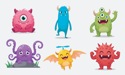 Monster cute vector design set pack pose.eps