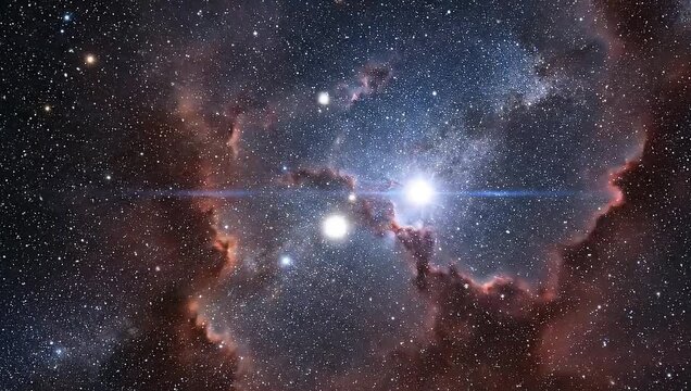 Photorealistic wide-angle video of Milky Way galaxy, billions of stars, subtle nebula clouds, realistic contrast, slow zoom movement, no sci-fi effects, natural astrophysics realism, ultra-HD 