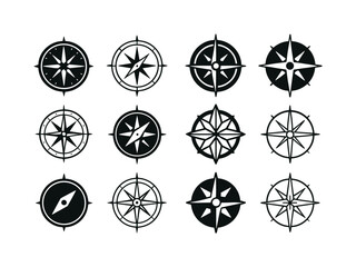 Compass Icon Set. Vintage compass. Icon set. Set Logo of vintage compass: compass dial marks. harmonious logo variations of the same emblematic concept, each