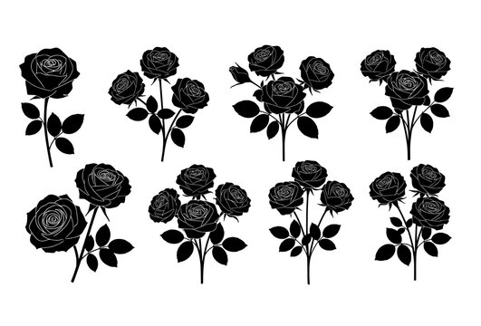 Minimalist Black Rose Silhouette Vector Collection for Floral Design and Decor
