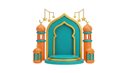 Ramadan Islamic Festive Stage with Mosques and Lanterns