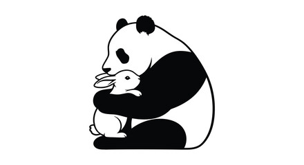 a charming depiction of a panda gently embracing a small white rabbit a peaceful scene silhouette © mrvect02