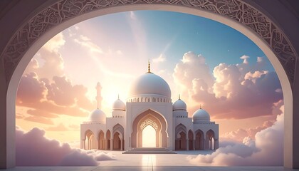 Mystical Mosque Entrance with Dome and Archway.