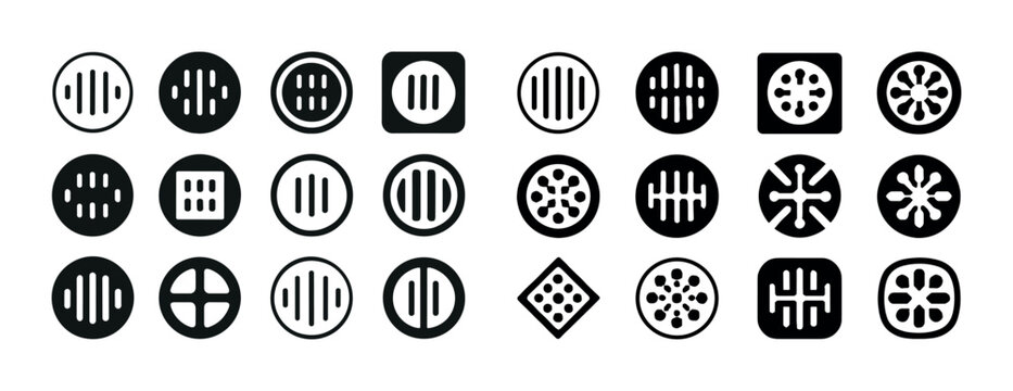 Collection of geometric circular and square icon designs with patterns
