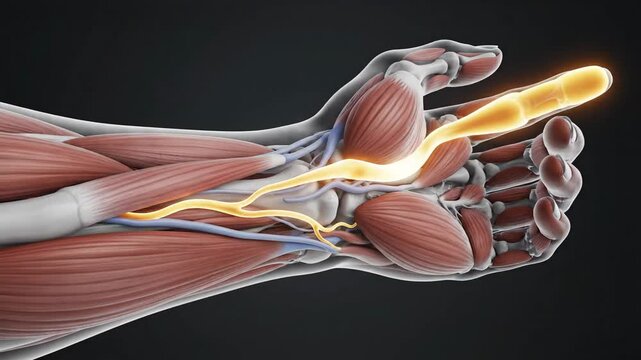3D Animation: Extensor Medii Proprius Muscle and Nerve Pathway in the Hand