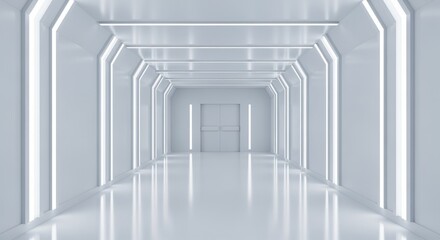 Futuristic White Corridor with LED Lights, Sci-Fi Hallway, Modern Architecture