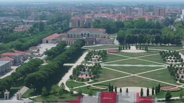 aerial of Palazzo Te and the surrounding park in Mantua Italy, Mannerist Renaissance Villa, designed and constructed by Giulio Romano for Federico II Gonzaga, Duke of Mantua