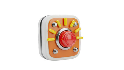 Red Button with Yellow Beams and Silver Bolts